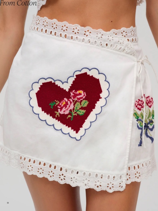 For Love And Lemons Dresses & Skirts - FOR LOVE AND LEMONS Mi Amore White Embroidered Heart Wrap Skirt